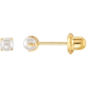 14K Yellow Gold Pearl Shape 3 Mm Inverness Imitation Cream Pearl Piercing 4-Prong Earrings