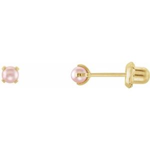 14K Yellow Gold Pearl Shape 3 Mm Inverness Imitation Pink Pearl Piercing 4-Prong Earrings