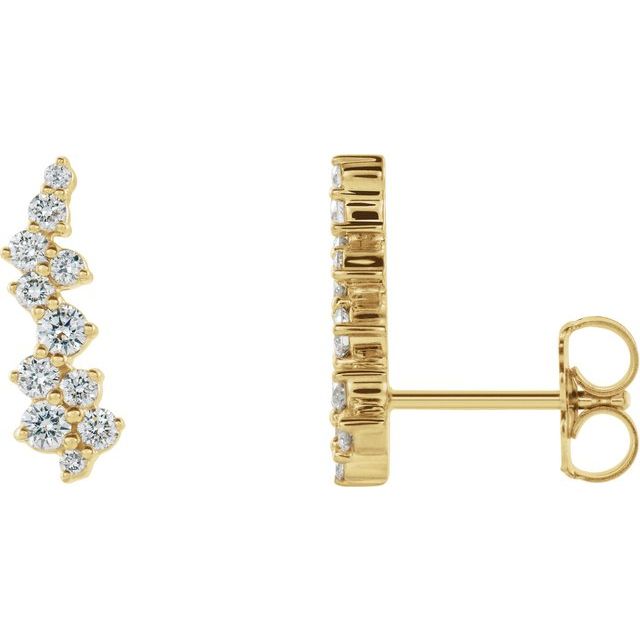 14K White Or Yellow Gold Round Friction Back Polished 1/3 Ctw Natural Diamond Ear Climbers