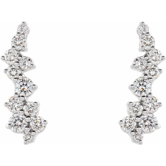 14K White Or Yellow Gold Round Friction Back Polished 1/3 Ctw Natural Diamond Ear Climbers