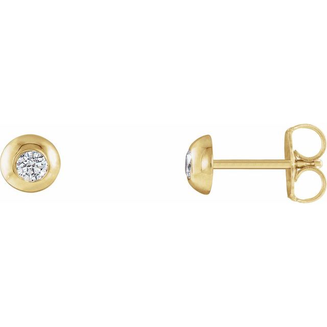 14K Yellow Gold 3.5 Mm Round Friction Back Polished 1/3 Ctw Natural Diamond Domed Stud Earrings