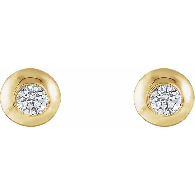 14K Yellow Gold 3.5 Mm Round Friction Back Polished 1/3 Ctw Natural Diamond Domed Stud Earrings