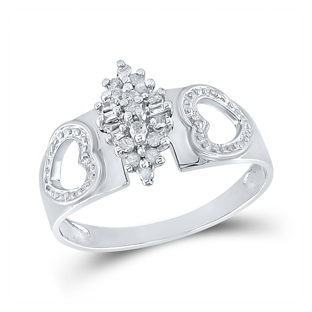 Sterling Silver Womens Round Diamond Heart Cluster Ring 1/8 Cttw, Womens Size: 5-10