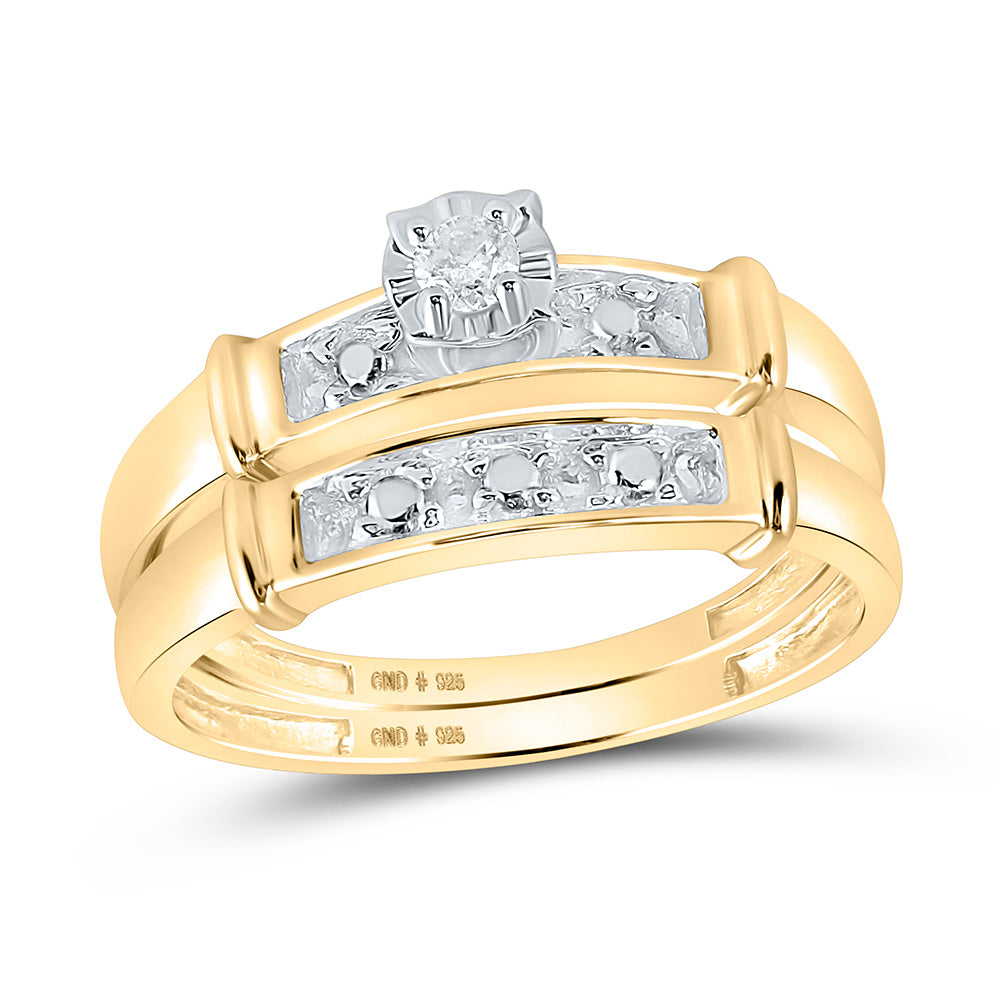 Yellow-tone Sterling Silver Or Sterling Silver His Hers Round Diamond Solitaire Matching Wedding Set 1/20 Cttw, Womens Size: 5-10, Mens Size: 7-13