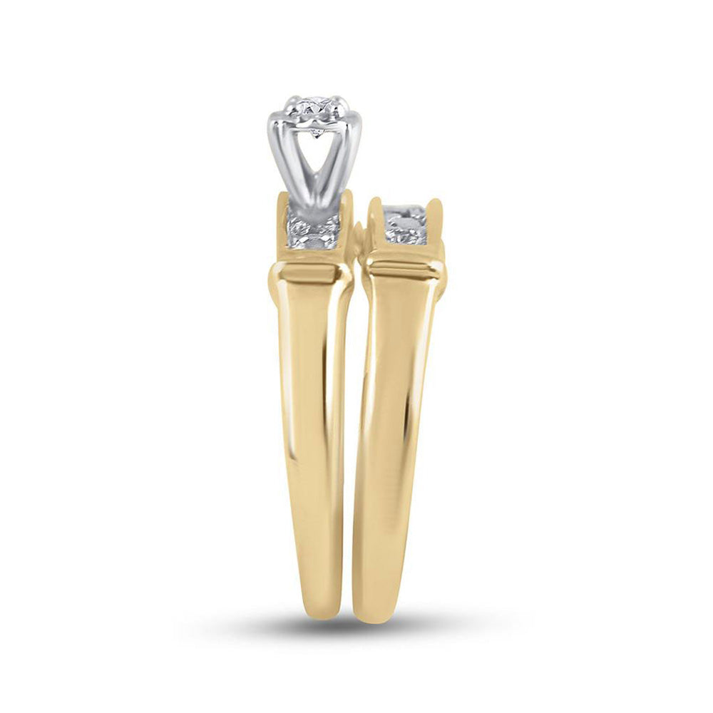 Yellow-tone Sterling Silver Or Sterling Silver His Hers Round Diamond Solitaire Matching Wedding Set 1/20 Cttw, Womens Size: 5-10, Mens Size: 7-13
