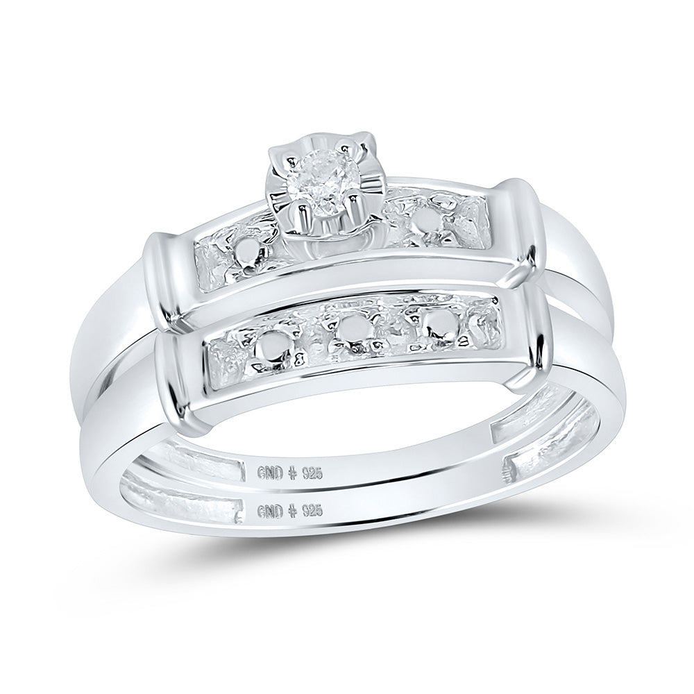 Yellow-tone Sterling Silver Or Sterling Silver His Hers Round Diamond Solitaire Matching Wedding Set 1/20 Cttw, Womens Size: 5-10, Mens Size: 7-13