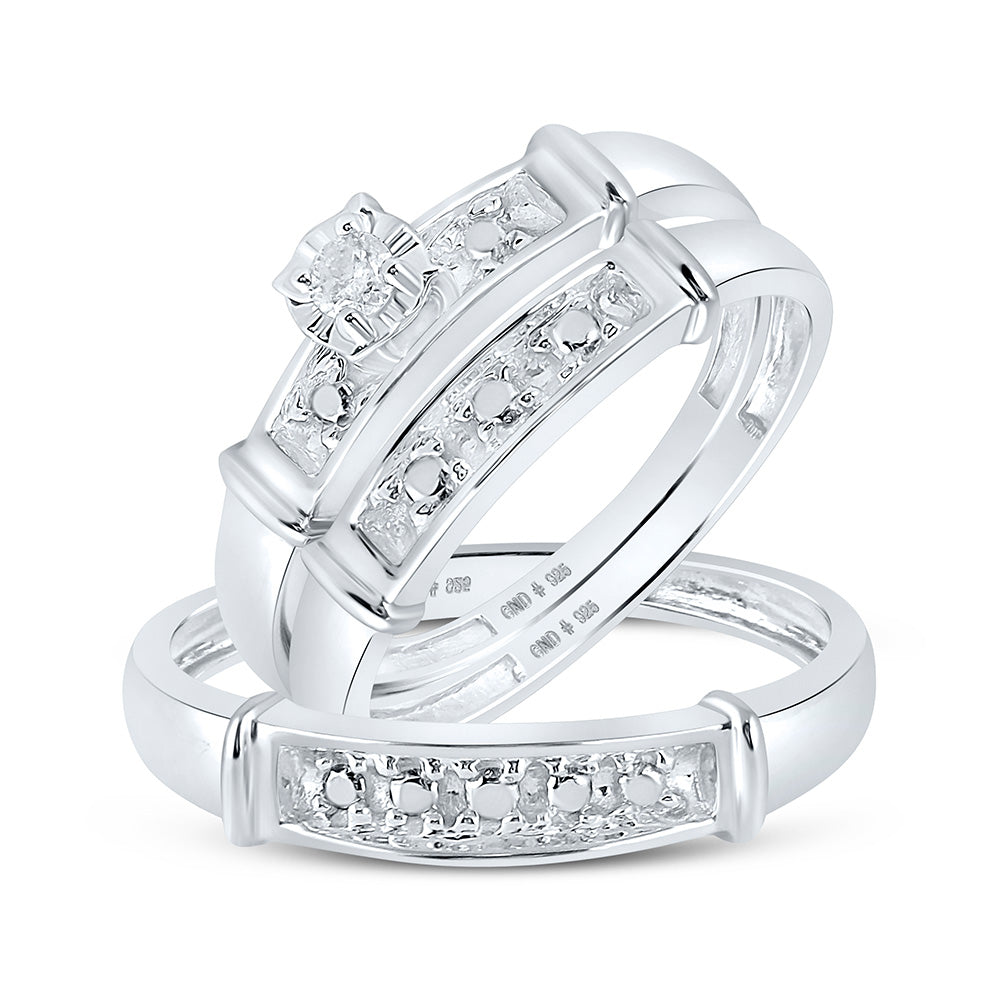Yellow-tone Sterling Silver Or Sterling Silver His Hers Round Diamond Solitaire Matching Wedding Set 1/20 Cttw, Womens Size: 5-10, Mens Size: 7-13