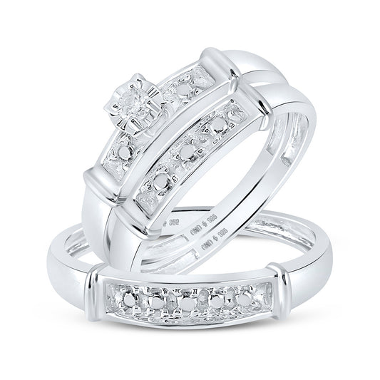 Yellow-tone Sterling Silver Or Sterling Silver His Hers Round Diamond Solitaire Matching Wedding Set 1/20 Cttw, Womens Size: 5-10, Mens Size: 7-13
