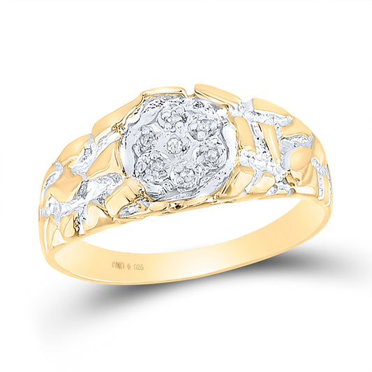 Yellow-tone Sterling Silver Mens Round Diamond Cluster Ring 1/20 Cttw, Mens Size: 7-13