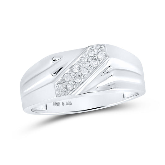 Yellow-tone Sterling Silver Or Sterling Silver Mens Round Prong-set Diamond Diagonal Double Row Band Ring 1/10 Cttw, Mens Size: 7-13