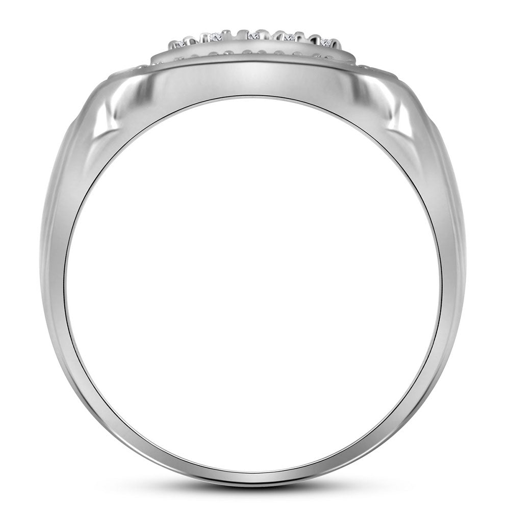 Sterling Silver Mens Round Diamond Square Frame Cluster Ring 1/10 Cttw, Mens Size: 7-13