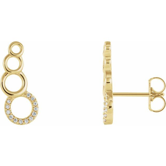 14K Yellow Gold .8 Mm Round Friction Backs Sold Separately Polished .06 Ctw Natural Diamond Geometric Ear Climbers