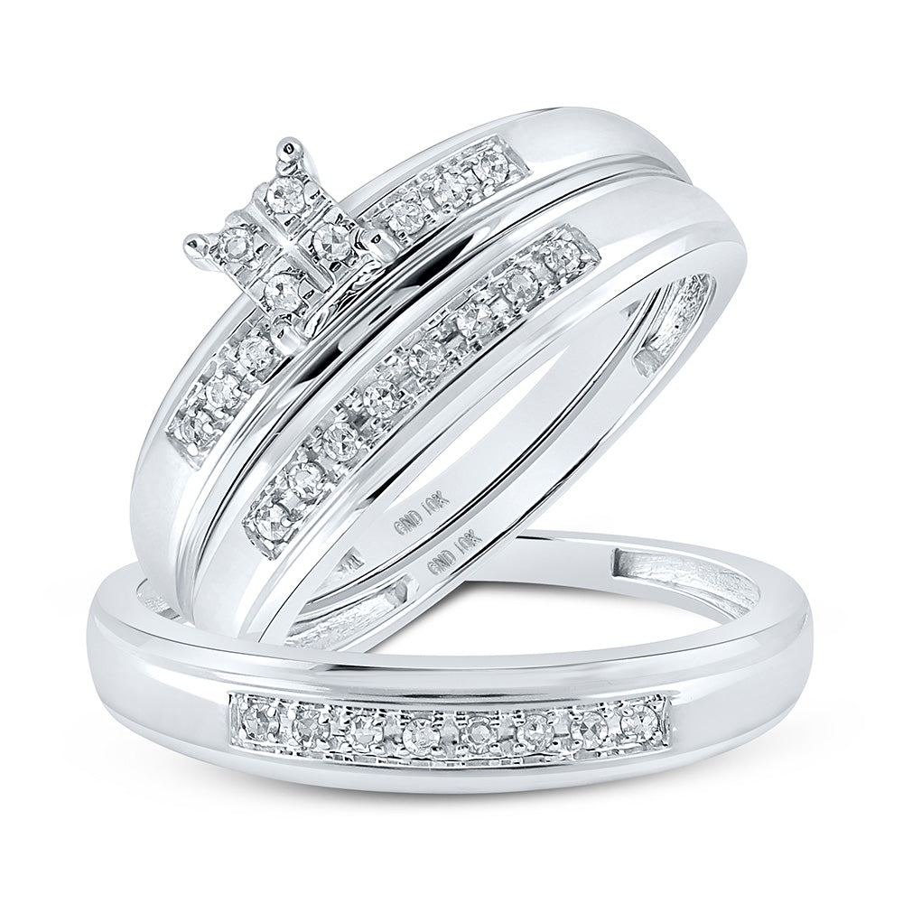 10K White Gold His Hers Round Diamond Cluster Matching Wedding Set 1/5 Cttw, Womens Size: 5-10, Mens Size: 7-13