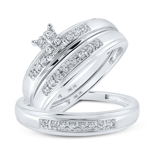 10K White Gold His Hers Round Diamond Cluster Matching Wedding Set 1/5 Cttw, Womens Size: 5-10, Mens Size: 7-13