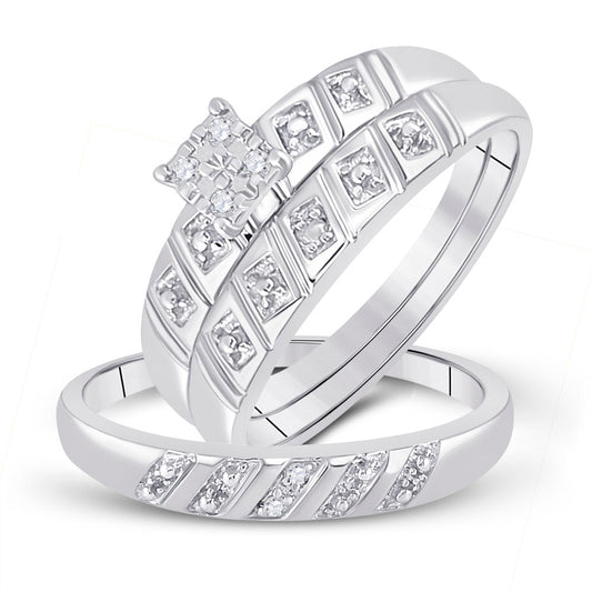 10K Yellow Or White Gold  His Hers Round Diamond Square Matching Wedding Set 1/12 Cttw, Womens Size: 5-10, Mens Size: 7-13