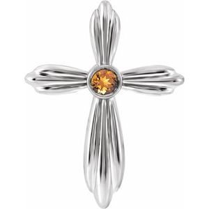 Sterling Silver Round 2.5 Mm Natural Citrine Cross Pendant
