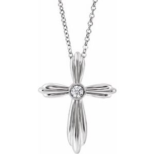Sterling Silver Round 2.5Mm G-H I1 .06 Ctw Natural Diamond Cross Necklace, Length: 18 In