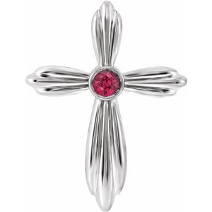 Sterling Silver Round 2.5 Mm Natural Ruby Cross Pendant
