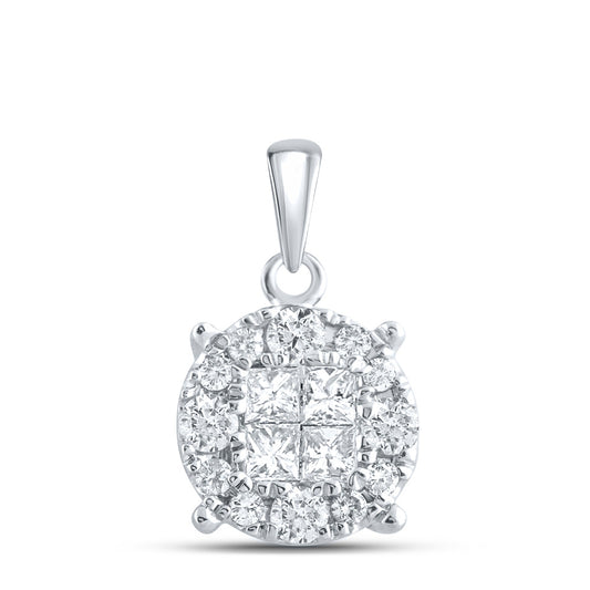 14K White Gold Womens Princess Diamond Fashion Cluster Pendant 1/2 Cttw, Length: 0.54 In, Width: 0.32 In