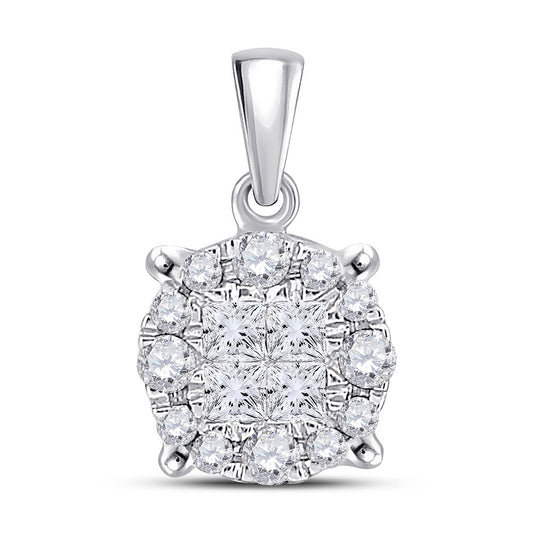 14K White Gold Womens Princess Diamond Cluster Pendant 1/4 Cttw, Length: 0.51 In, Width: 0.28 In
