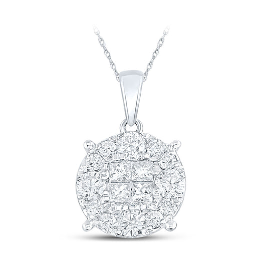 14K White Gold Womens Princess Diamond Cluster Pendant 1 Cttw, Length: 0.7 In, Width: 0.41 In