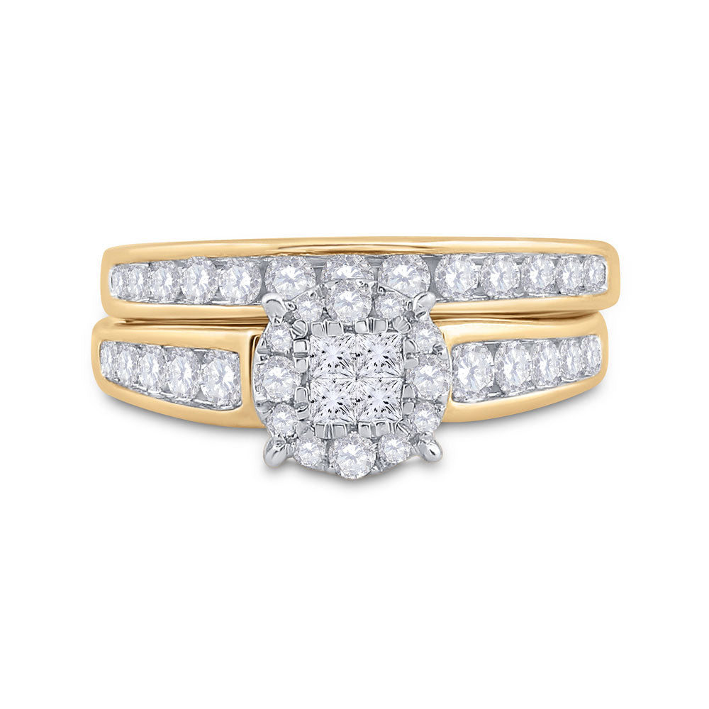 14K Yellow Gold Princess Diamond Bridal Wedding Ring Band Set 1 Cttw, Womens Size: 5-10
