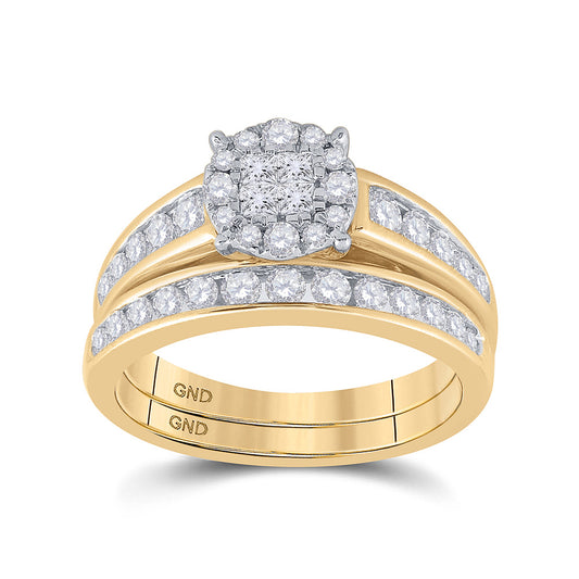 14K Yellow Gold Princess Diamond Bridal Wedding Ring Band Set 1 Cttw, Womens Size: 5-10