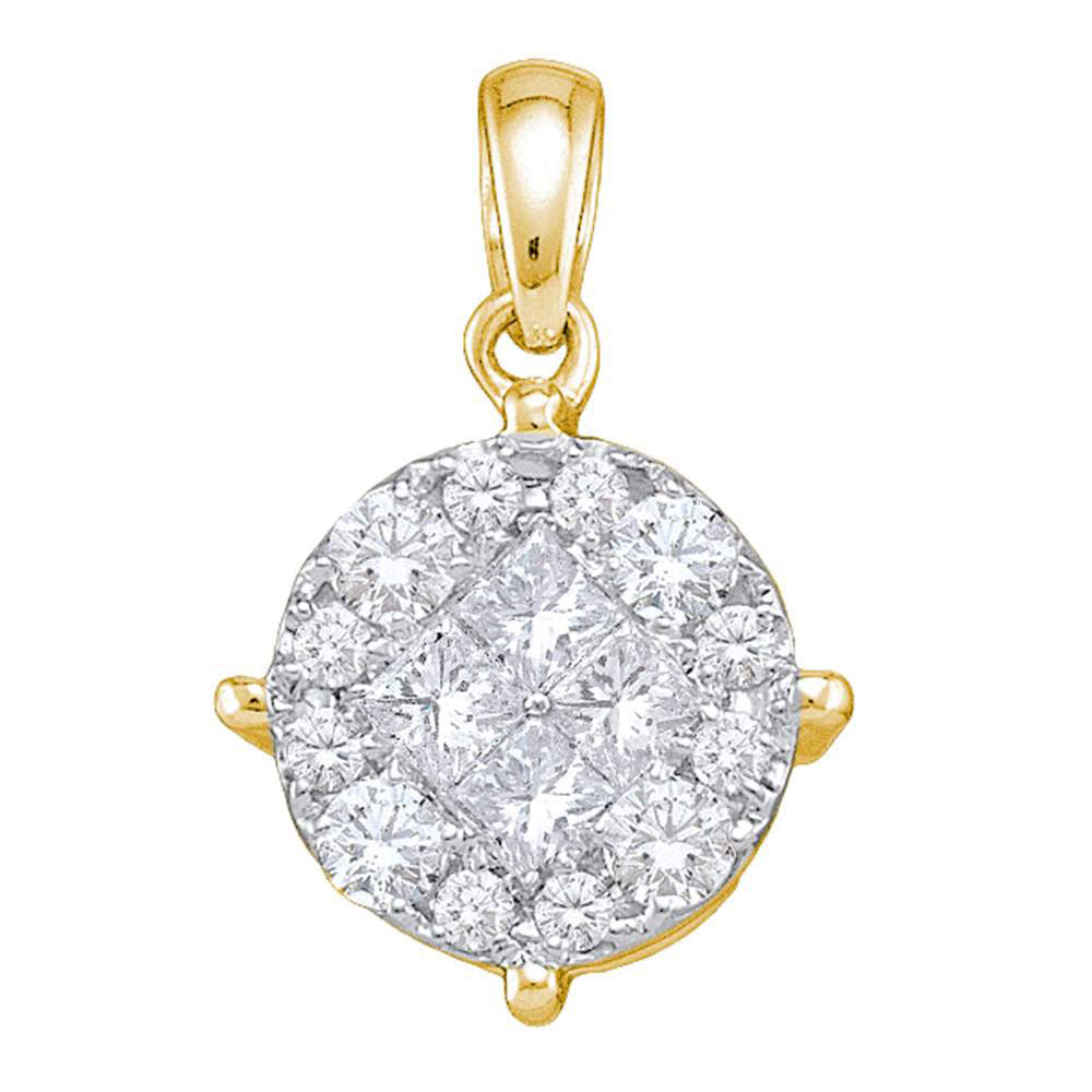 14K White Or Yellow Gold Womens Princess Diamond Cluster Pendant