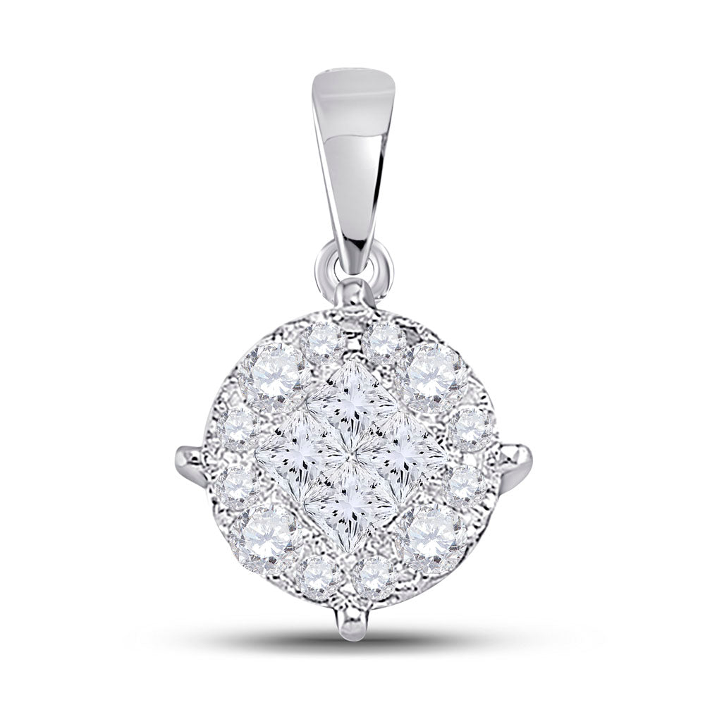 14K White Or Yellow Gold Womens Princess Diamond Cluster Pendant