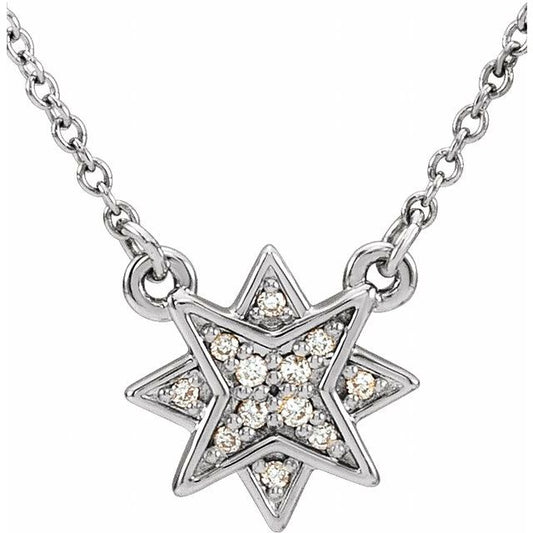 Sterling Silver 10 X 10 Mm 16-18 In Polished .04 Ctw Natural Diamond Star Necklace