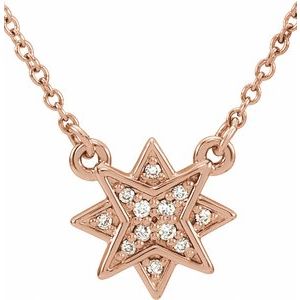 14K Rose Gold 10 X 10 Mm 16-18 In Polished .04 Ctw Natural Diamond Star Necklace
