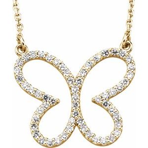 14K Yellow Gold Round 1Mm G-H I1 1/4 Ctw Natural Diamond Butterfly Necklace, Length: 16 In