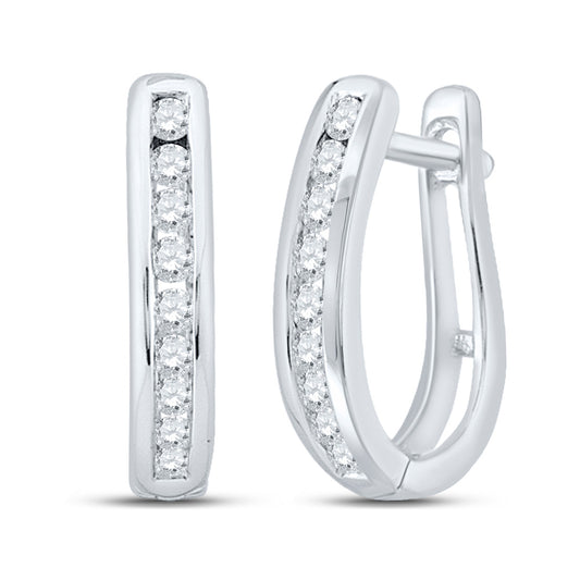 14K White Or Yellow Gold Womens Round Diamond Hoop Earrings