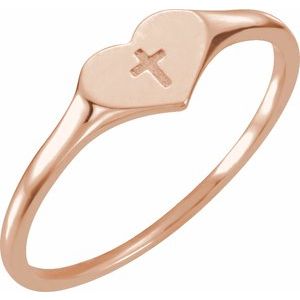 14K Rose Gold Youth Heart With Cross Ring Size 3