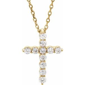 14K Yellow Gold Round I1, G-H 16-18 In Polished Natural Diamond Cross Necklace