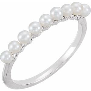 14K White Gold Cultured White Freshwater Pearl Pearl 2.5 Mm Polished Cultured White Freshwater Pearl Stackable Ring Size 7