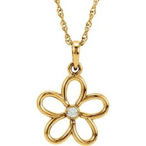 14K Yellow Gold Round 2Mm G-H I1 .03 Ctw Natural Diamond Flower Necklace, Length: 18 In