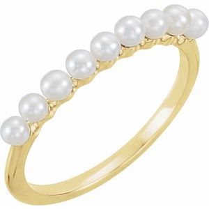 14K Yellow Gold Cultured White Freshwater Pearl Pearl 2.5 Mm Polished Cultured White Freshwater Pearl Stackable Ring Size 7