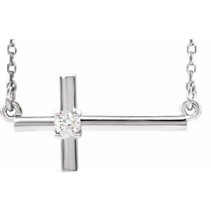 Sterling Silver Round 2Mm G-H I1 .03 Ct Natural Diamond Sideways Cross Necklace, Length: 18 In