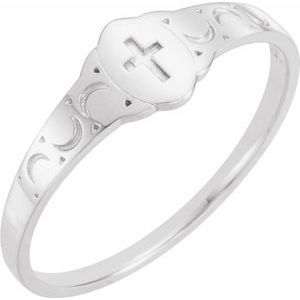 14K White Gold 5 Oval 5 X 3 Mm Brush Polished Signet Ring Size 5