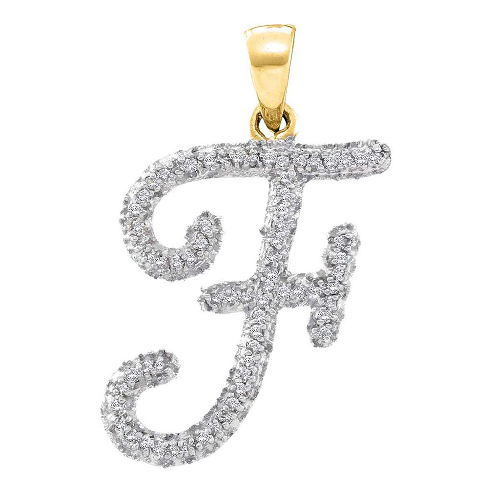 10K Yellow Gold Womens Round Diamond Initial Letter Pendant