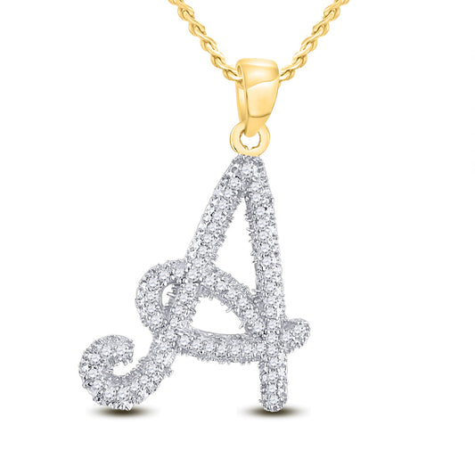 10K Yellow Gold Womens Round Diamond Initial Letter Pendant
