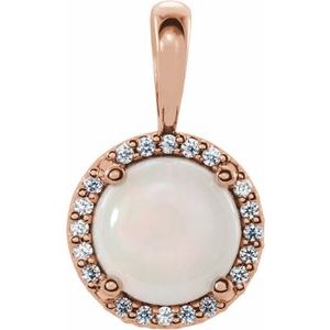 14K Rose Gold Round 4Mm G-H I1 Natural Opal And .03 Ctw Natural Diamond Halo-Style Pendant