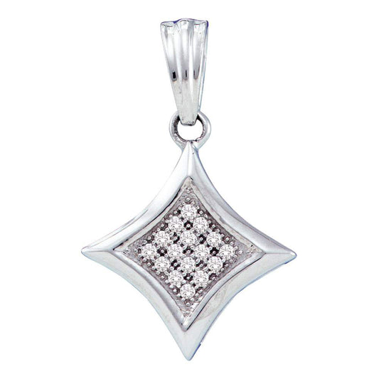 10K White Gold Womens Round Diamond Diagonal Kite Square Cluster Pendant 1/20 Cttw