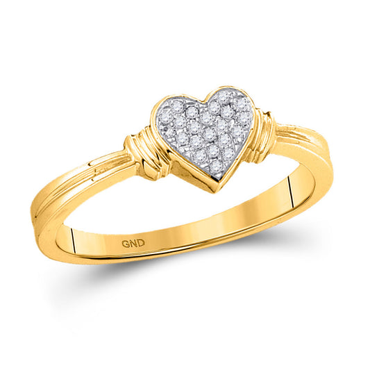 10K Yellow Gold Womens Round Diamond Simple Heart Cluster Ring 1/12 Cttw, Womens Size: 5-10