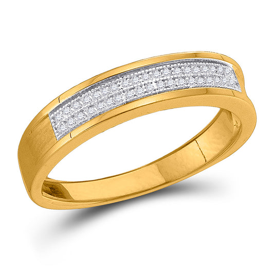 10K Yellow Gold Mens Round Diamond Pave Band Ring 1/8 Cttw, Mens Size: 7-13