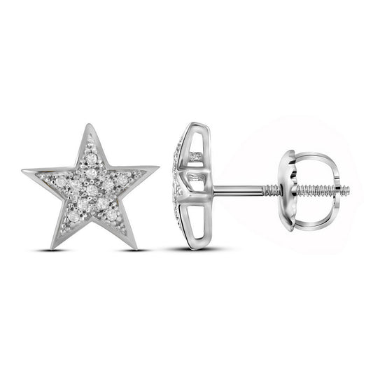 10K White Gold Womens Round Diamond Star Earrings 1/20 Cttw, Length: 0.2 In, Width: 0.2 In
