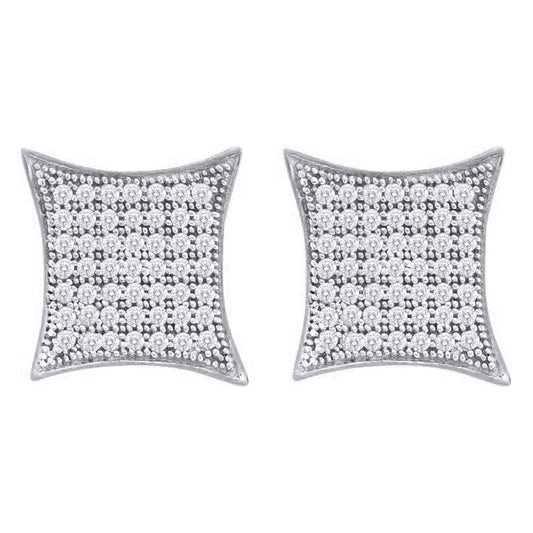 10K White Gold Womens Round Diamond Square Kite Cluster Earrings 3/8 Cttw