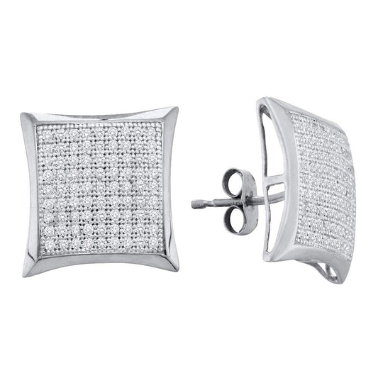 10K White Gold Womens Round Diamond Convex Square Kite Cluster Earrings 1/2 Cttw