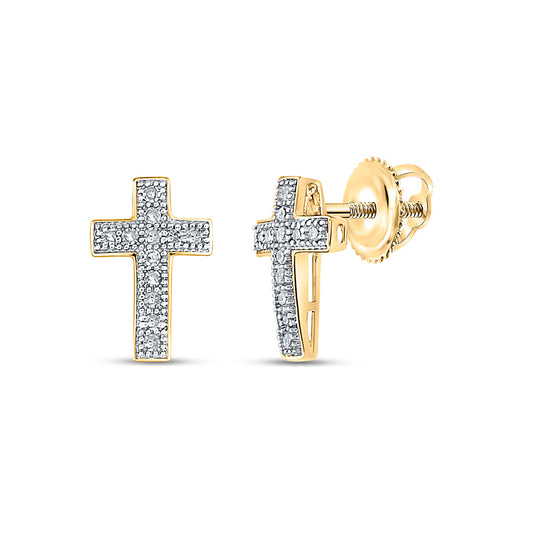 10K Yellow Gold Womens Round Diamond Cross Earrings 1/10 Cttw, Length: 0.38 In, Width: 0.24 In